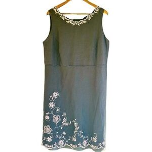 Linen Blend Dress Size 18 Black Pink Embroidery Sleeveless V Neck Goodclothes